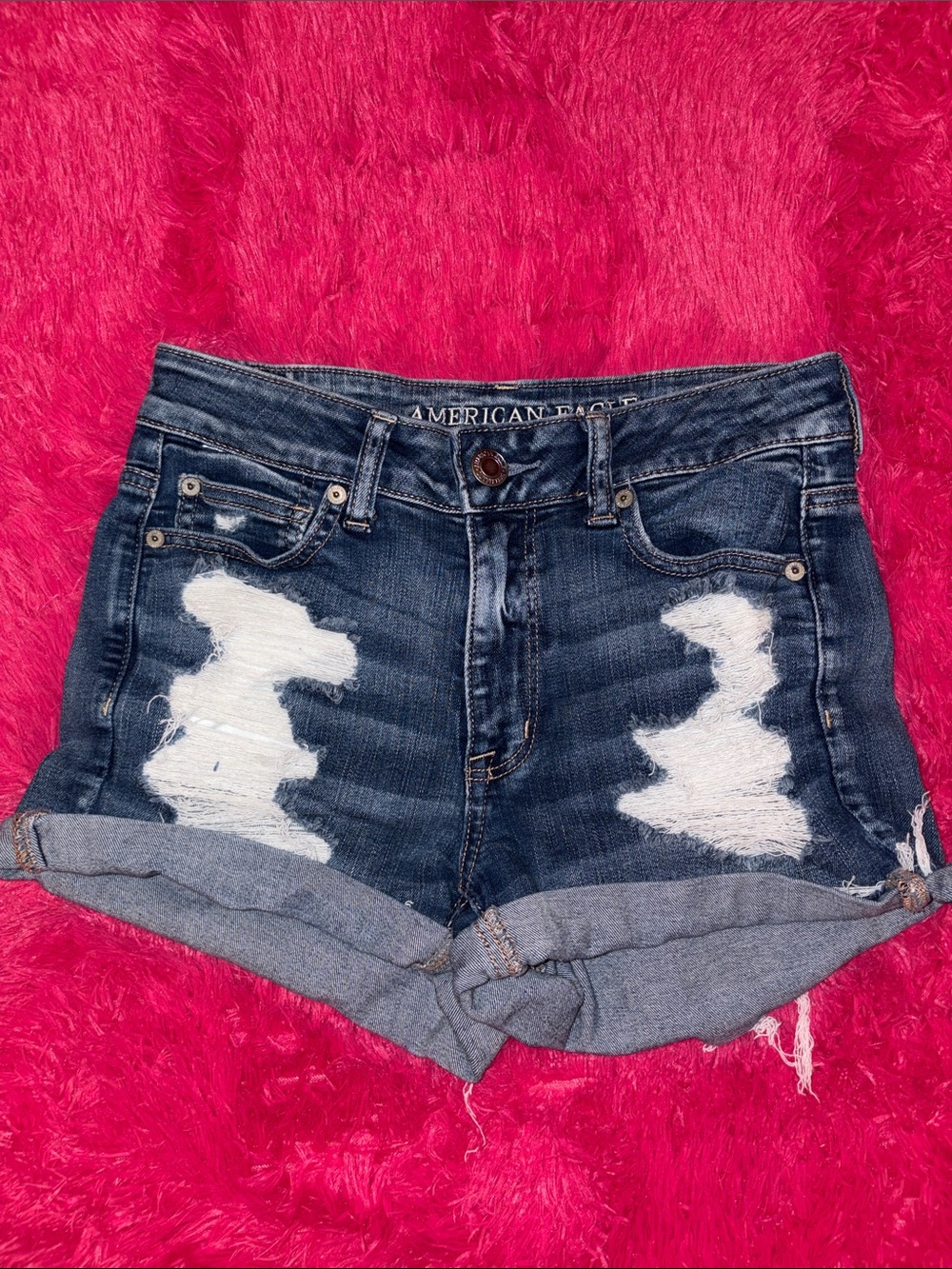 American Eagle Outfitters Distressed Dark Blue Denim Jean Shorts